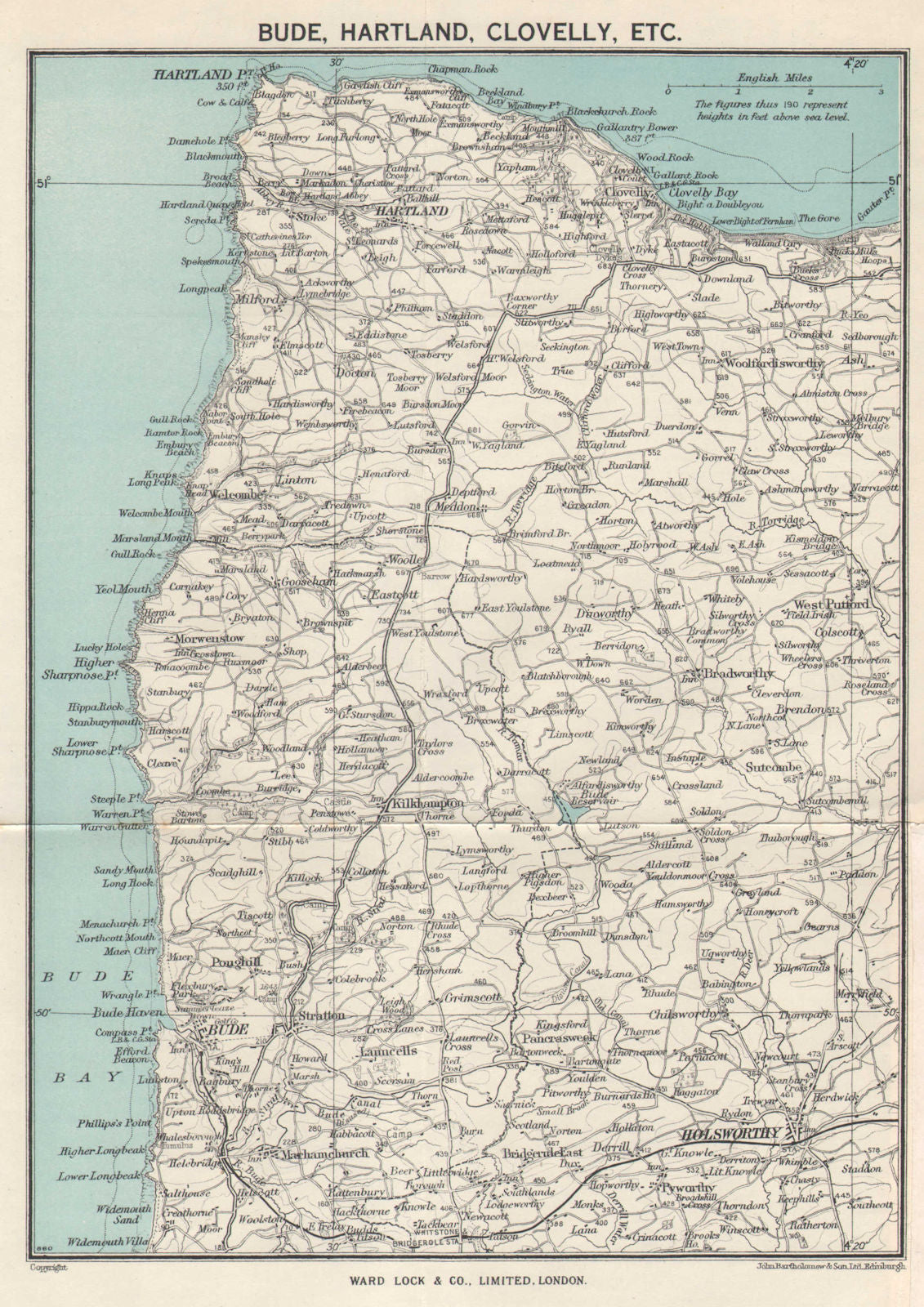 SOUTH WEST ENGLAND. Bude Hartland Clovelly. Devon/Cornwall. WARD LOCK 1956 map
